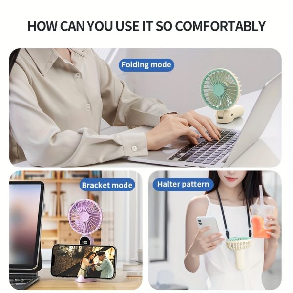 Lot de 4 mini ventilateurs USB portables 3-en-1 pliables avec écran digital – Image 5