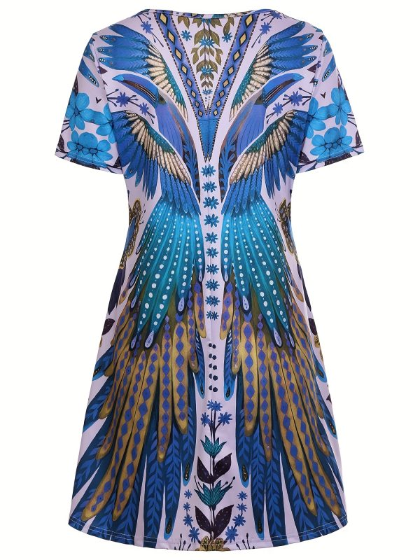 Robe élégante femme - Floral, Coupe A, manches courtes, lavable, tendance printemps-automne – Image 5