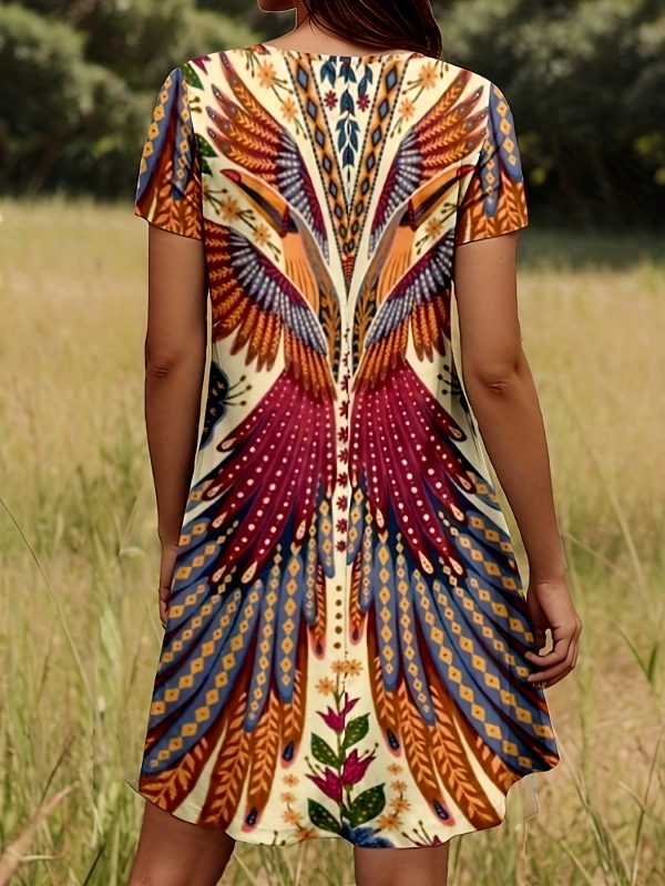 Robe élégante femme - Floral, Coupe A, manches courtes, lavable, tendance printemps-automne – Image 6