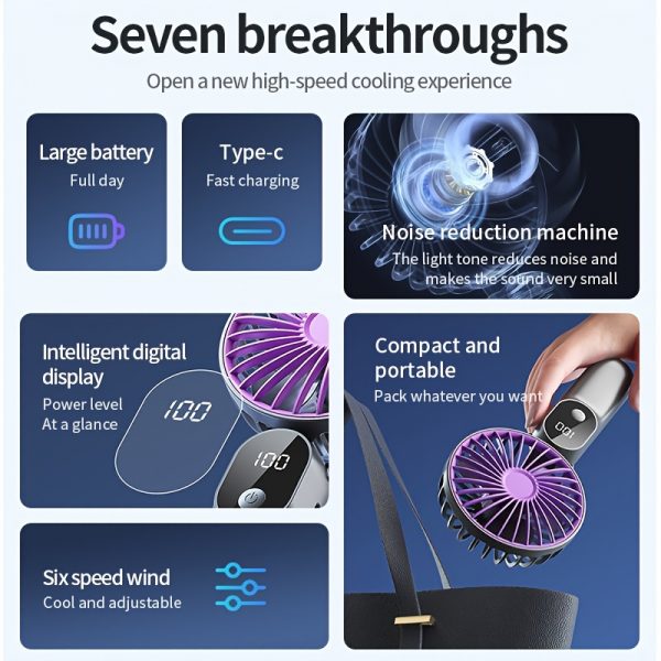 Lot de 4 mini ventilateurs USB portables 3-en-1 pliables avec écran digital – Image 9