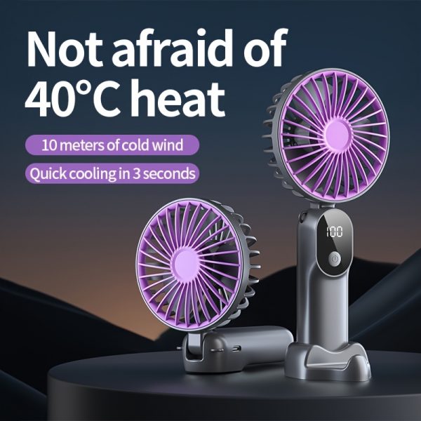 Lot de 4 mini ventilateurs USB portables 3-en-1 pliables avec écran digital – Image 6