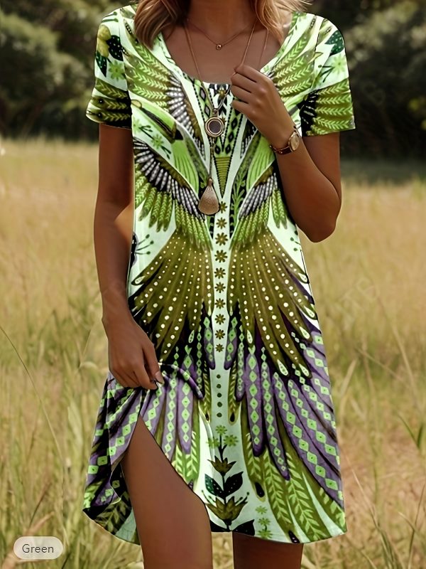 Robe élégante femme - Floral, Coupe A, manches courtes, lavable, tendance printemps-automne – Image 3
