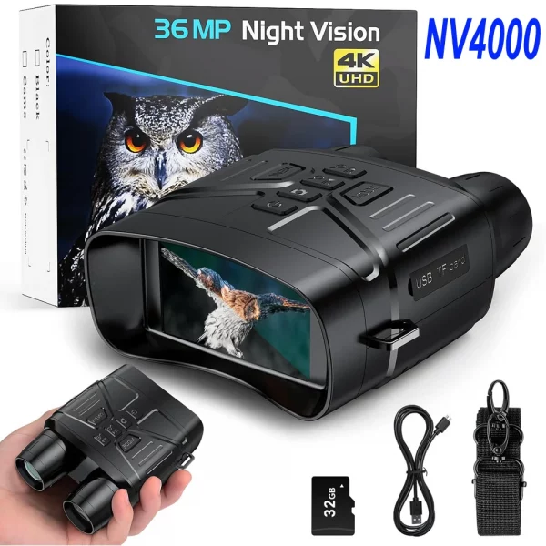 Jumelles Vision Nocturne 4K – Écran HD 3", Batterie 5000mAh, Enregistrement Photo/Vidéo