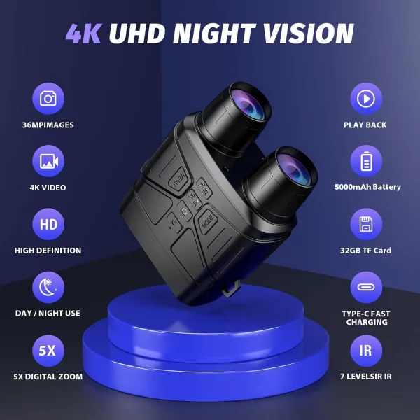 Jumelles Vision Nocturne 4K – Écran HD 3", Batterie 5000mAh, Enregistrement Photo/Vidéo – Image 3