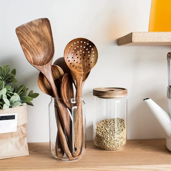 Set Spatule Bois Naturel – Lot de 5 Ustensiles Anti-adhésifs pour Cuisine Éco-Chic – Image 2