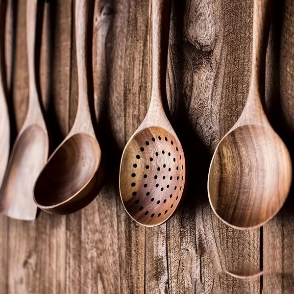 Set Spatule Bois Naturel – Lot de 5 Ustensiles Anti-adhésifs pour Cuisine Éco-Chic – Image 6
