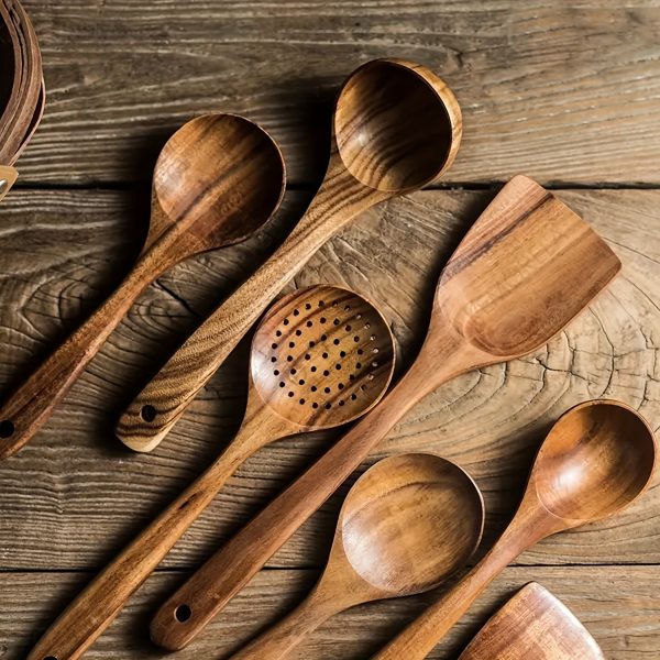 Set Spatule Bois Naturel – Lot de 5 Ustensiles Anti-adhésifs pour Cuisine Éco-Chic – Image 5