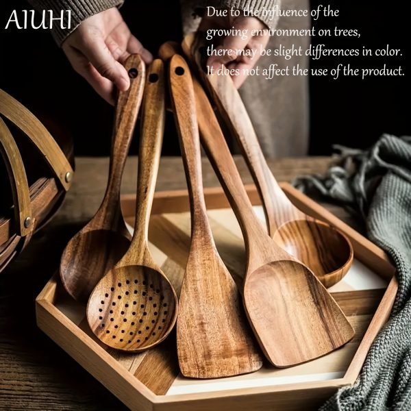 Set Spatule Bois Naturel – Lot de 5 Ustensiles Anti-adhésifs pour Cuisine Éco-Chic – Image 3