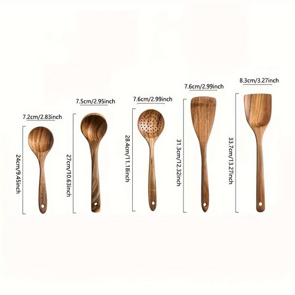 Set Spatule Bois Naturel – Lot de 5 Ustensiles Anti-adhésifs pour Cuisine Éco-Chic – Image 4