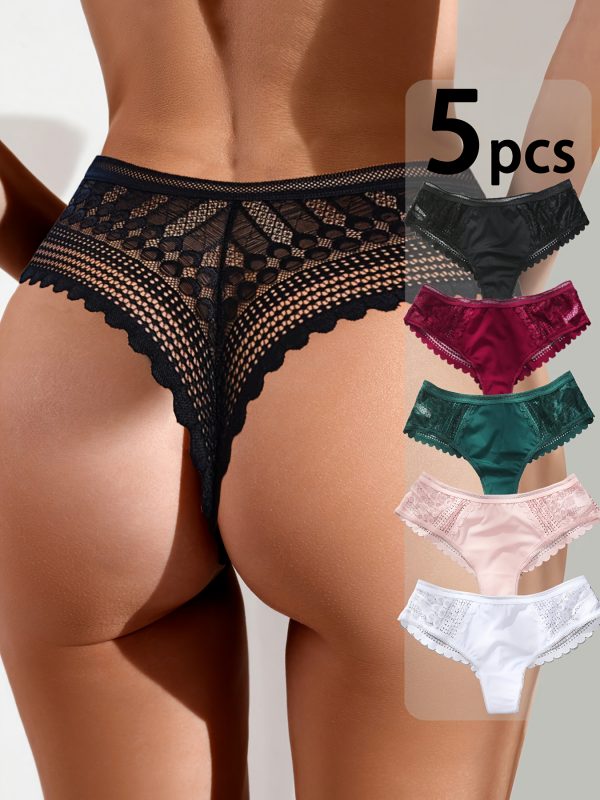 Lot de 5 Strings Dentelle Femme – Confort & Séduction