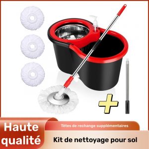 Kit Balai Rotatif 360° + Seau Inox – Nettoyage Sol Haute Performance