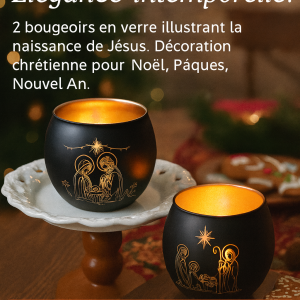 2 Bougeoirs en Verre Naissance de Jésus – Décoration Chrétienne Classique pour Fêtes