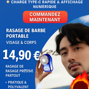 Mini rasoir électrique homme – Portable, USB-C, visage et corps, affichage numérique