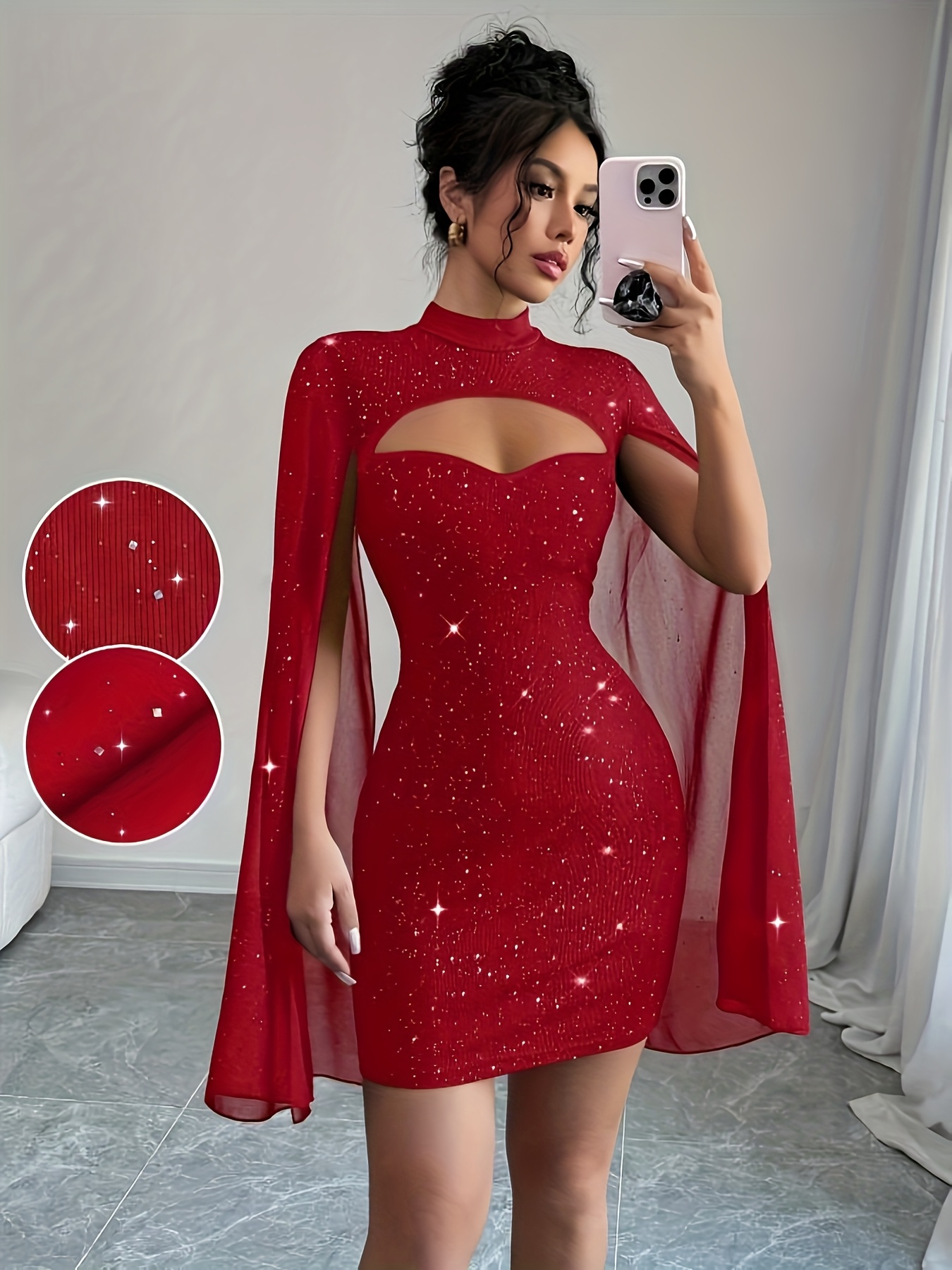 Robe de Soirée Femme Cape & Col Montant – Scintillante et Élégante - Image 4