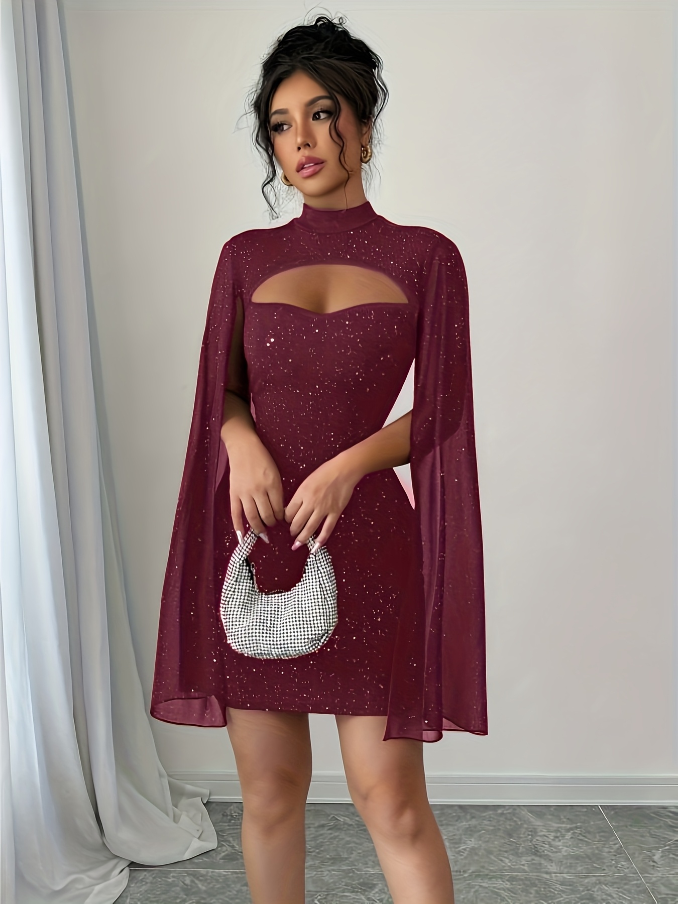 Robe de Soirée Femme Cape & Col Montant – Scintillante et Élégante - Image 8