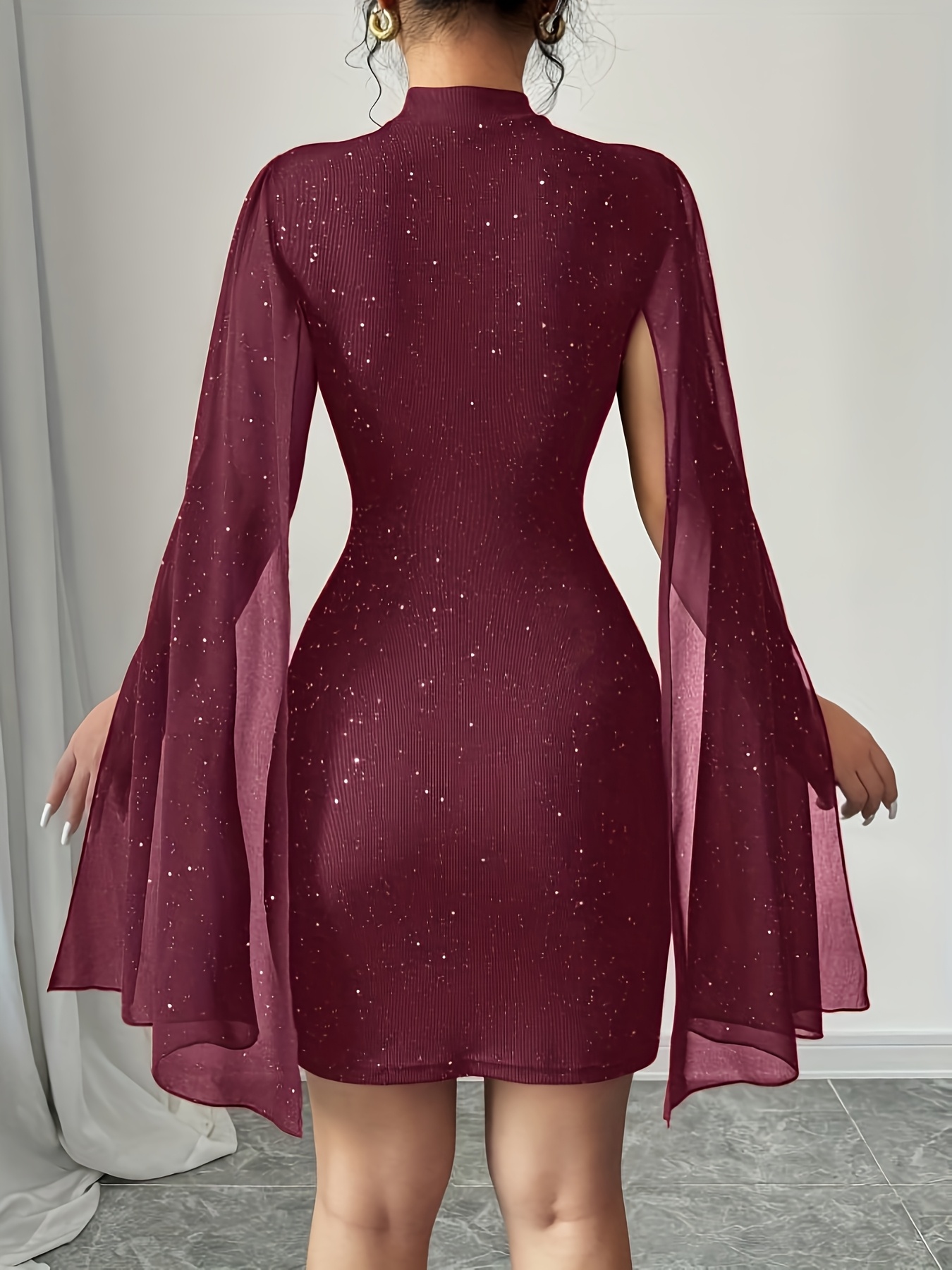 Robe de Soirée Femme Cape & Col Montant – Scintillante et Élégante - Image 5