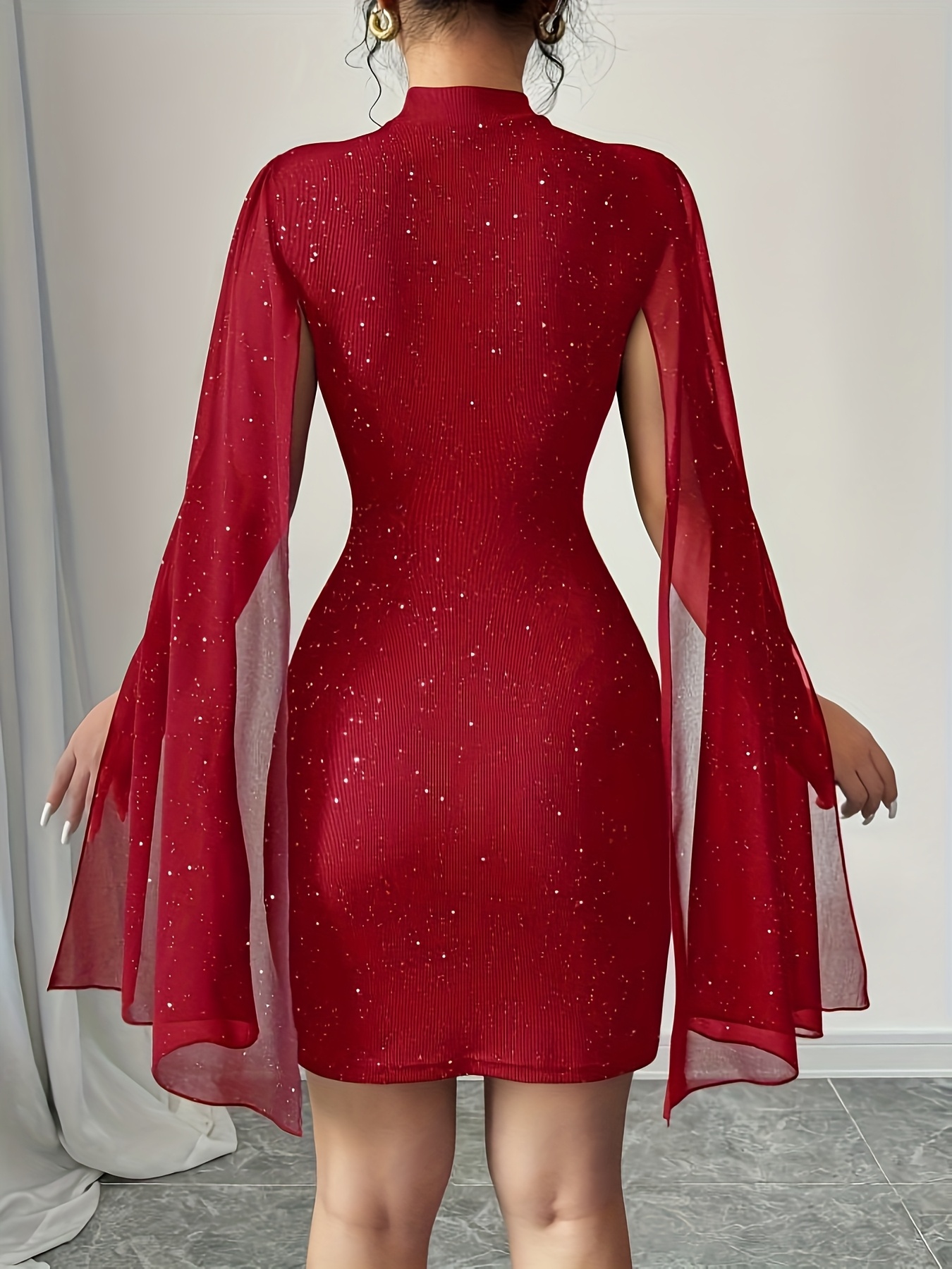 Robe de Soirée Femme Cape & Col Montant – Scintillante et Élégante - Image 7
