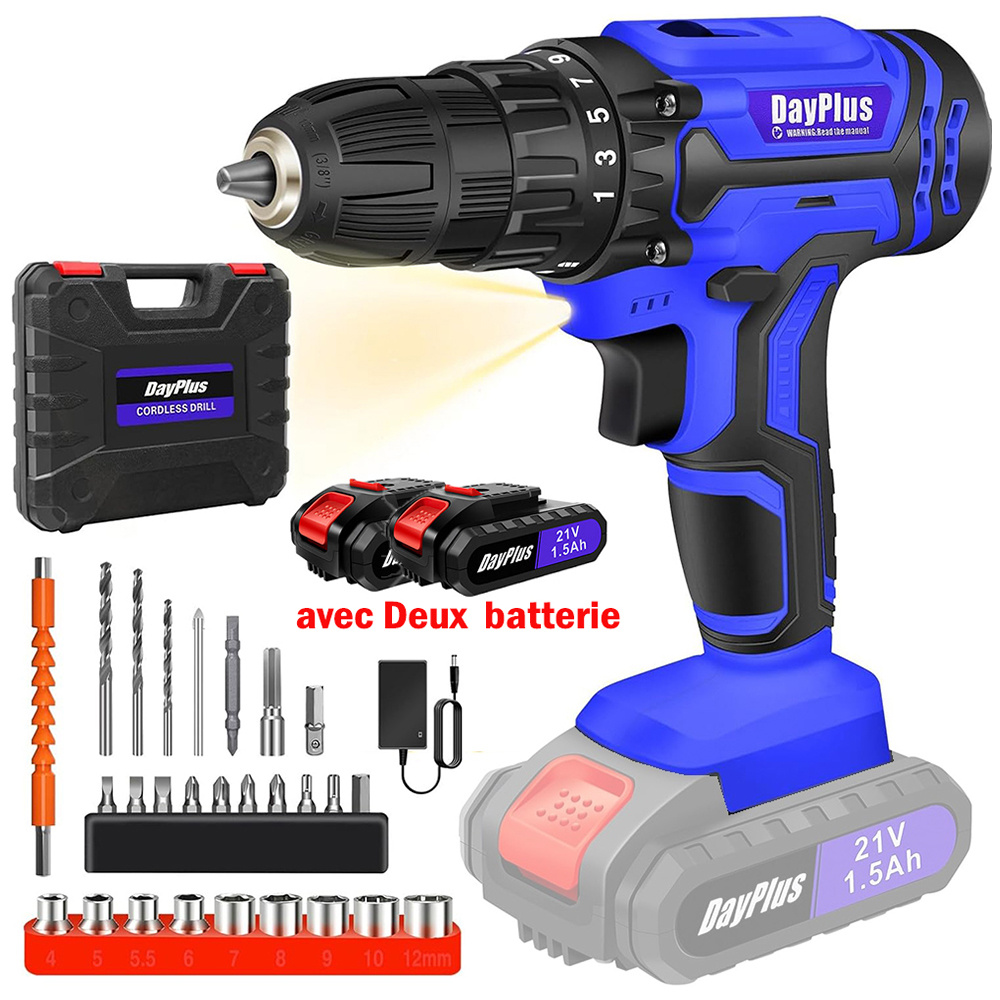 Perceuse Visseuse Sans Fil 21V – Puissante, 45Nm, 29 accessoires, LED et coffret inclus - Image 6