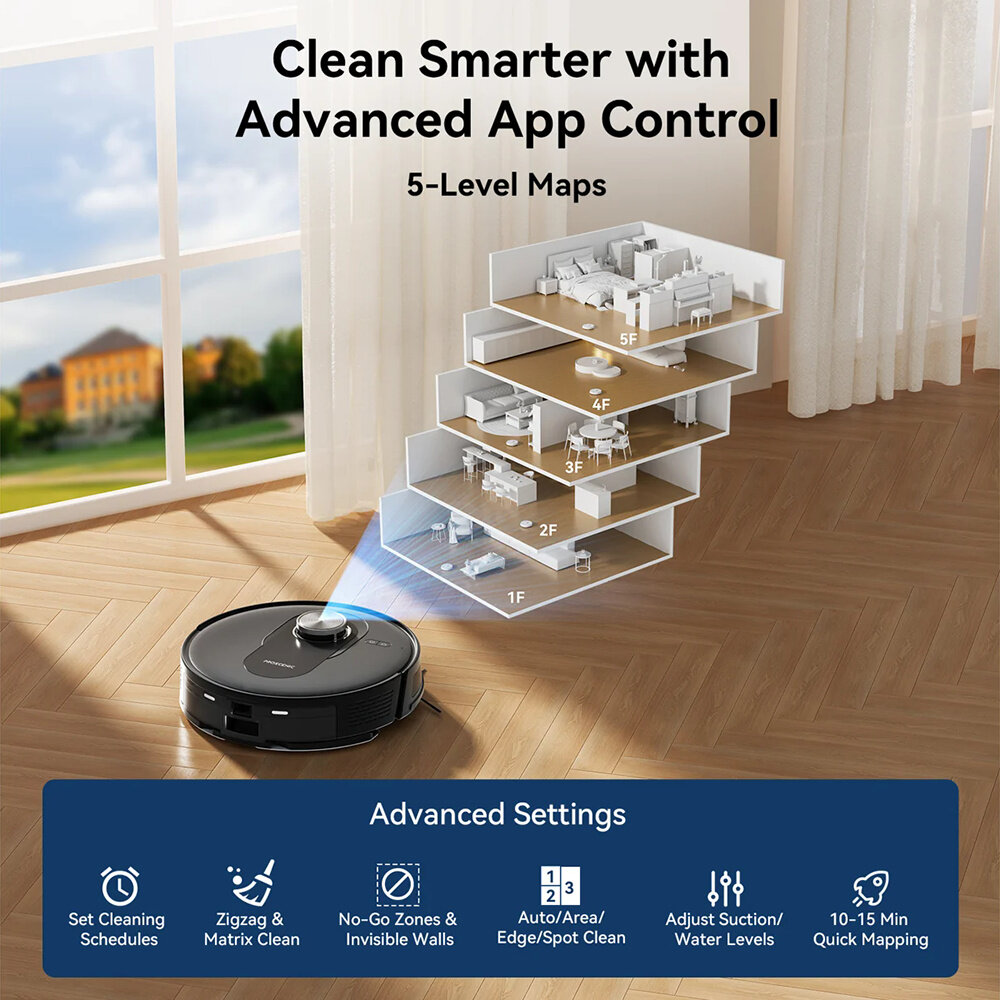Proscenic Q8 – Robot Aspirateur Mop Combo | 4200 Pa, LiDAR, 200 min, App, Auto‑Charge | Idéal Poils d’Animaux & Tapis - Image 4