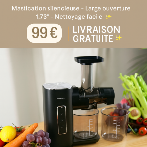 Extracteur de Jus à Pression à Froid – 2 Vitesses –Silencieux avec Large Ouverture 1,73" & Fonction Inverse – Facile à Nettoyer