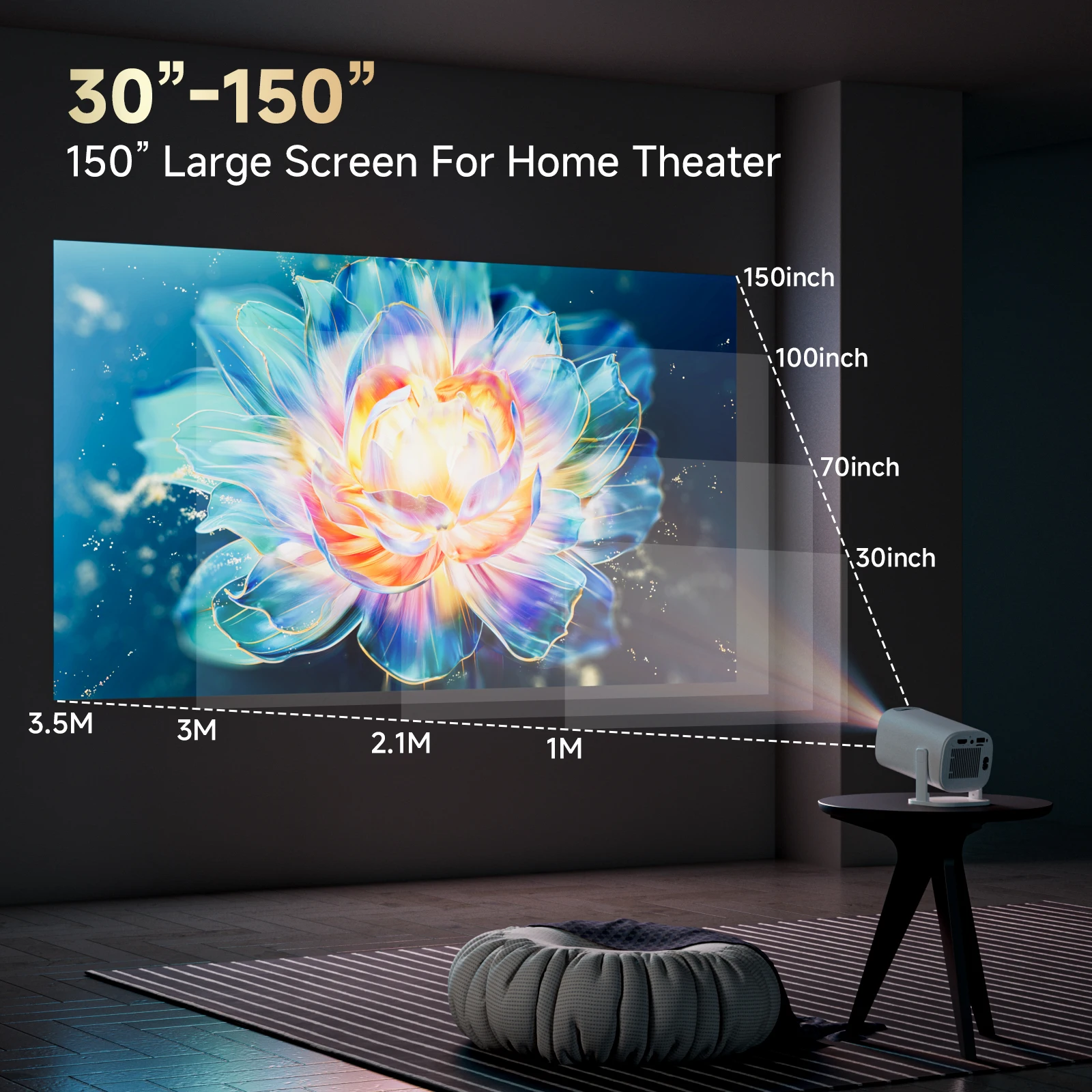 Nouveau Projecteur Portable YDH‑P30 Pro 2025 – 600 Lumens | Android 13 | Autofocus | Double WiFi | 150” | Home Cinéma Compact - Image 4