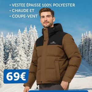 Manteau d’Hiver pour Homme – Veste Épaisse 100% Polyester, Capuche Amovible, Coupe‑Vent