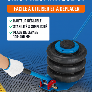 Cric Pneumatique VEVOR 3 Tonnes – Levage Ultra Rapide 140–450 mm – Triple Coussin d’Air – Poignée Longue Ajustable – Idéal Voiture, SUV, Atelier & Garage