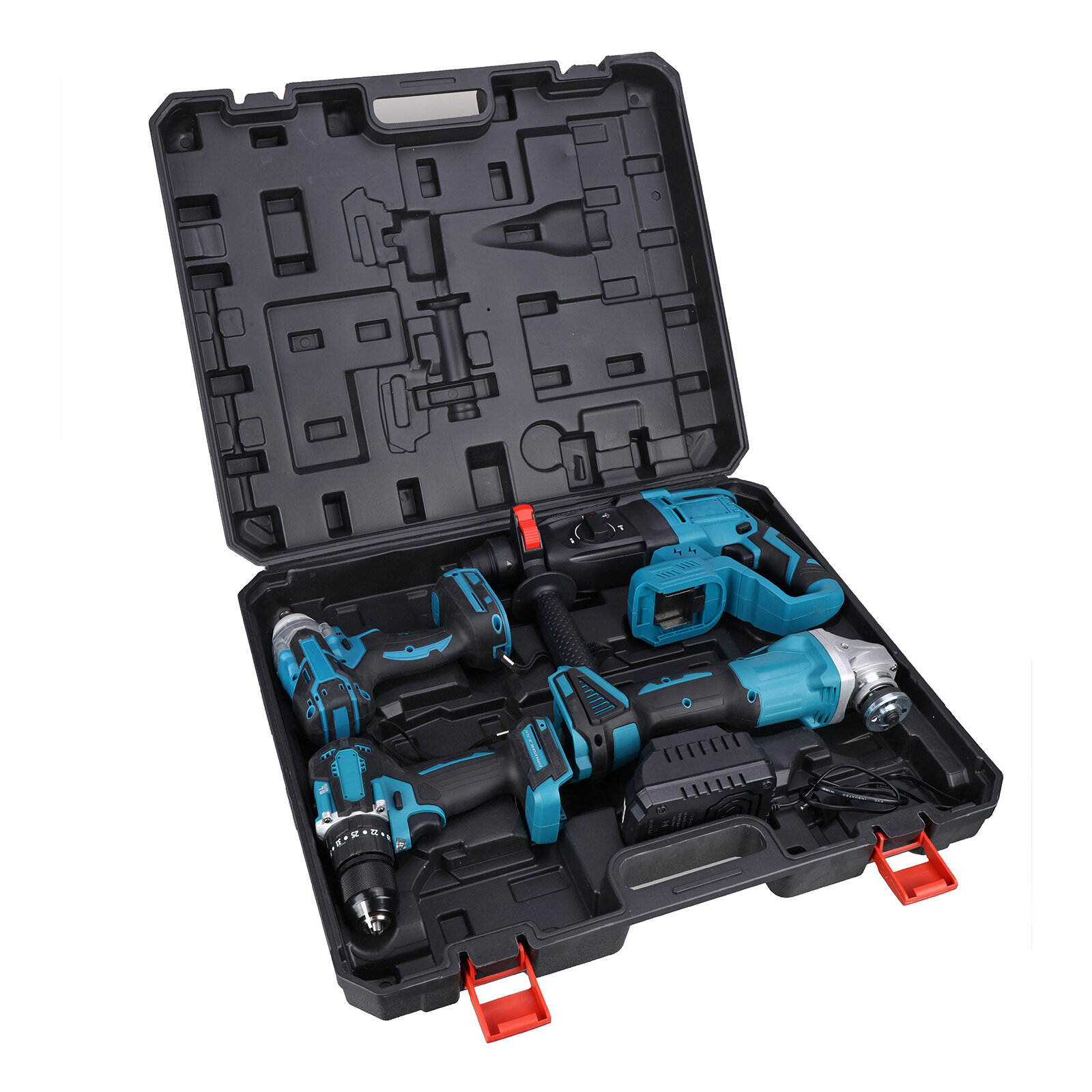 Set d'outils électriques Drillpro de 4 pièces : clé,meuleuse angulaire,perforateur,moteur sans balais,livré avec 2 batteries et 1 chargeur. - Bleu - Image 8