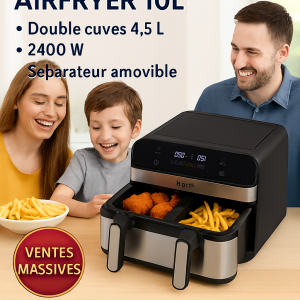 Friteuse sans huile FAGOR FGF10 – Airfryer 10L – Double cuves 4,5L – 2400W – Cuisson saine & rapide – Séparateur amovible