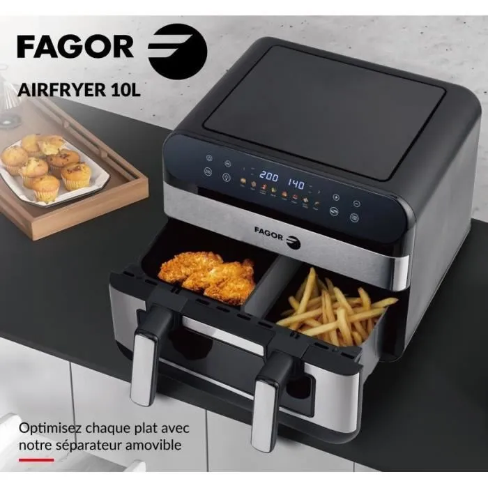 Friteuse sans huile FAGOR FGF10 – Airfryer 10L – Double cuves 4,5L – 2400W – Cuisson saine & rapide – Séparateur amovible - Image 5
