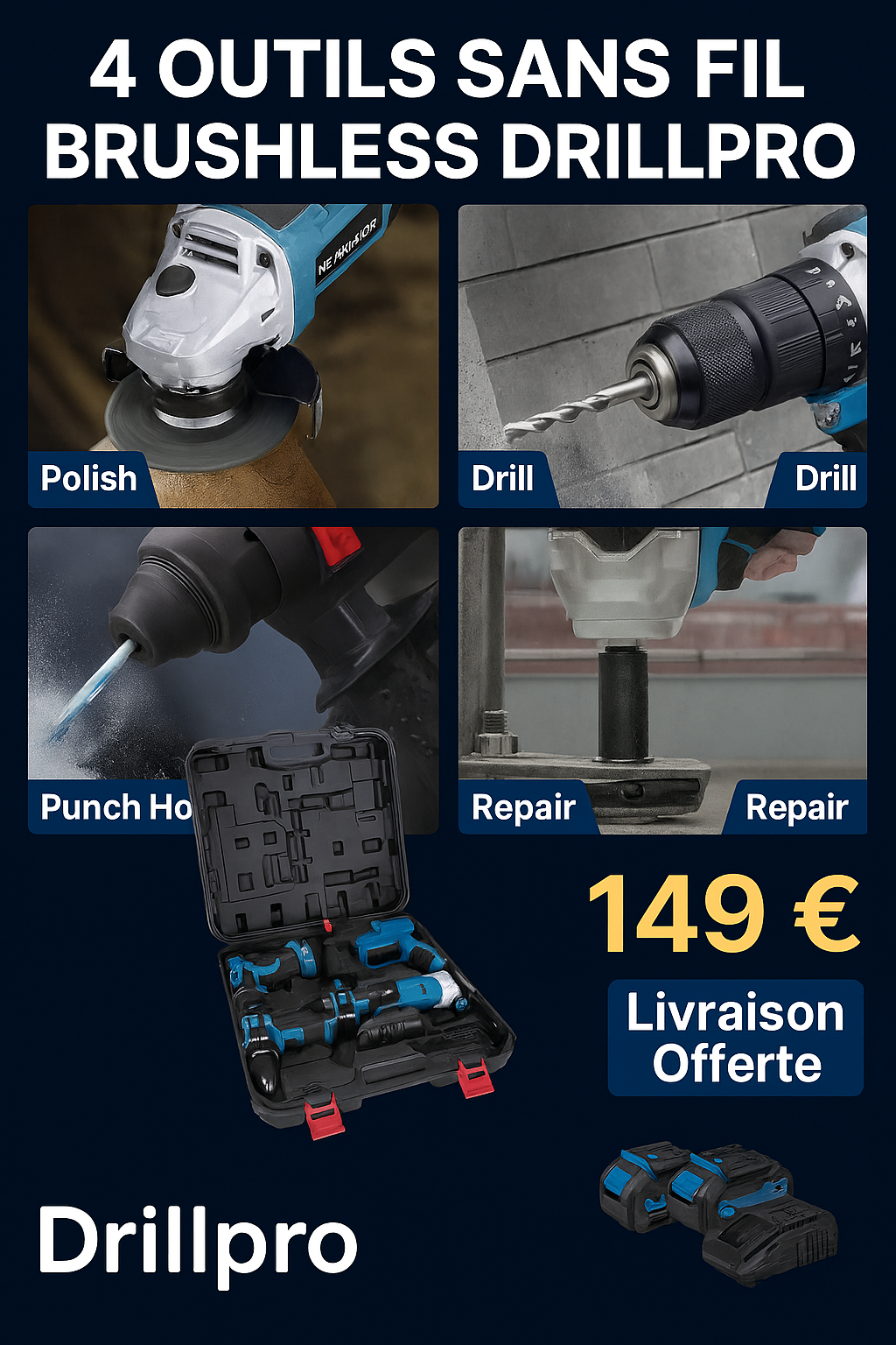 kit de 4 outils Drillpro