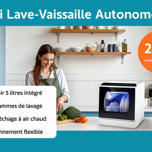 Mini Lave‑Vaisselle Autonome 5L – 5+1 Programmes, Double Alimentation, Séchage Air Chaud