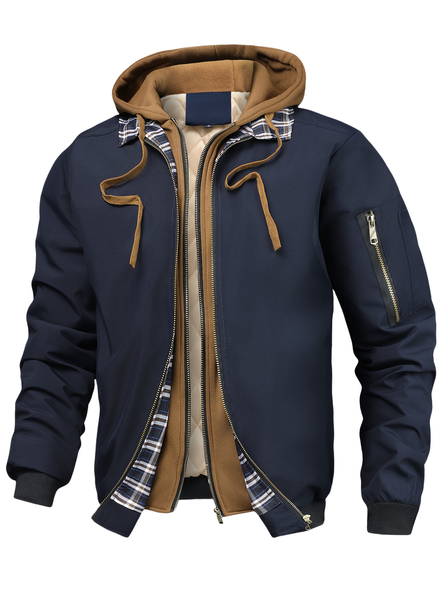 Veste à capuche zippée pour homme à carreaux brun/noir – Coupe ample décontractée - Image 2