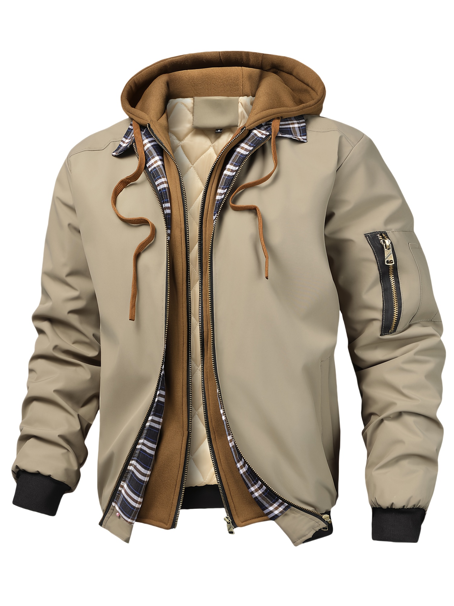 Veste à capuche zippée pour homme à carreaux brun/noir – Coupe ample décontractée - Image 4
