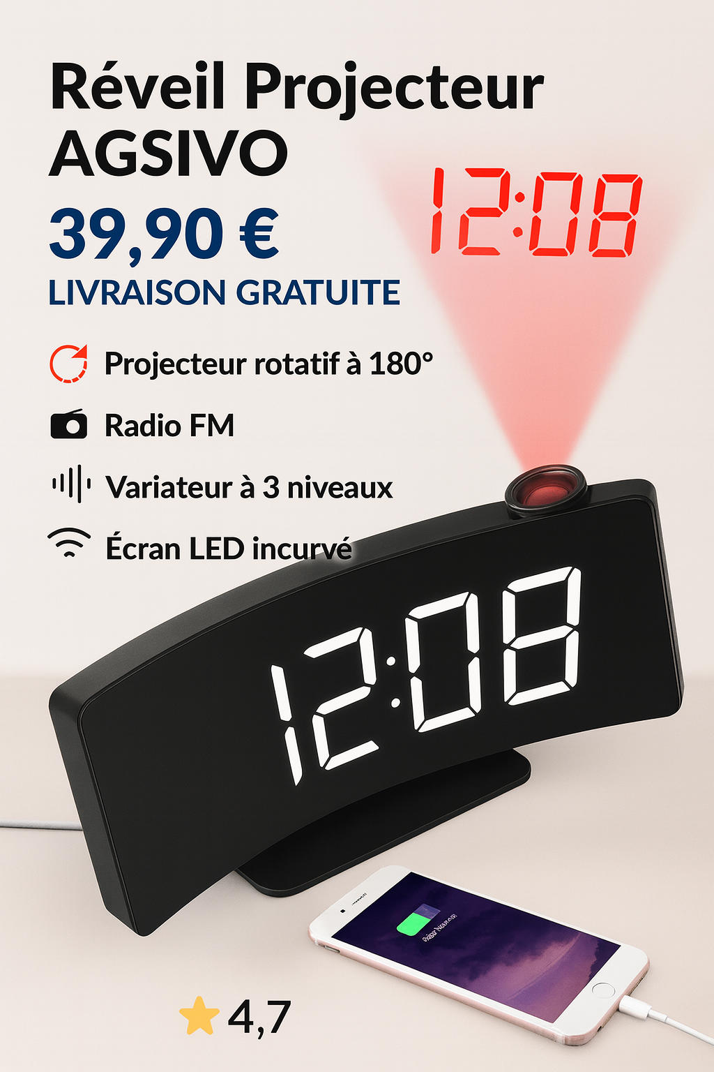 projecteur – réveil led
