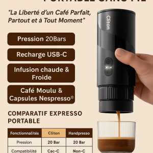 MACHINE À CAFÉ EXPRESSO PORTABLE SANS FIL CLITON