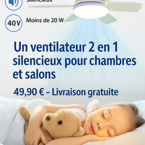 Ventilateur de Plafond LED avec Télécommande – Mini Ventilateur Silencieux, Lumière Dimmable, Pales Colorées – Chambre, Salon, Intérieur
