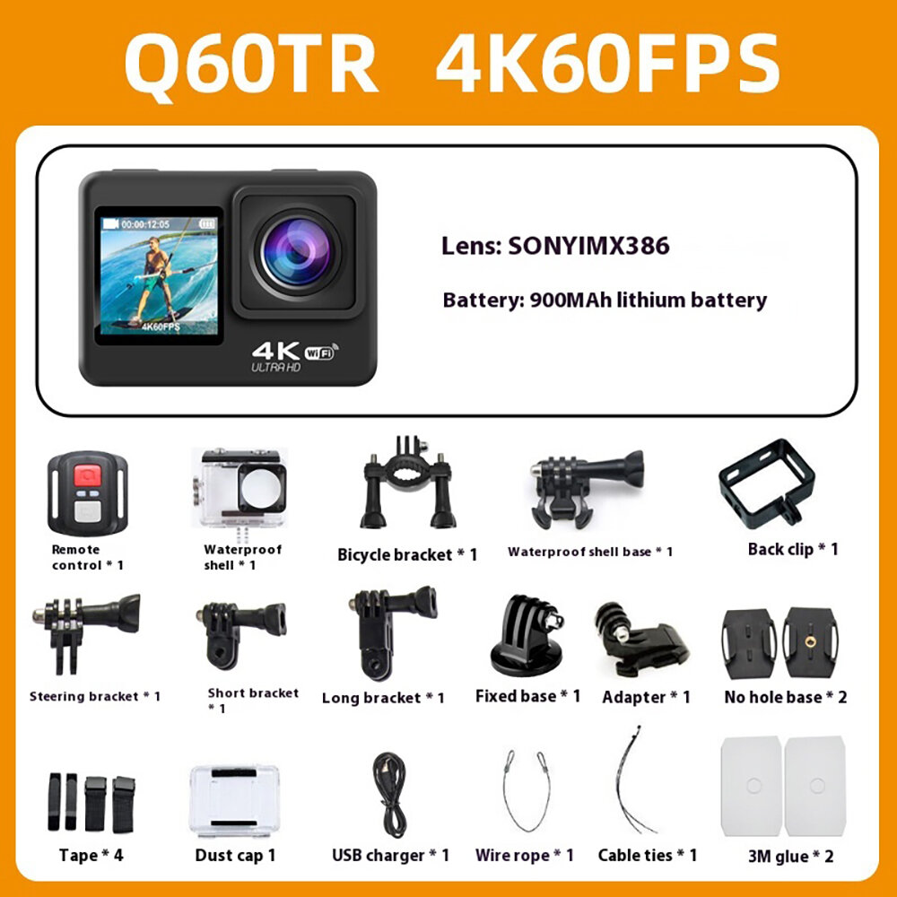 Caméra d’action AUSEK 4K 60fps Double Écran | Stabilisation Anti‑Vibration | Étanche 30 m | WiFi | Télécommande | Grand Angle 170° - Image 10