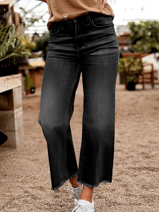 Jean droit mi‑haut femme — jean extensible délavé, poches inclinées, coupe ample et confortable - Image 9