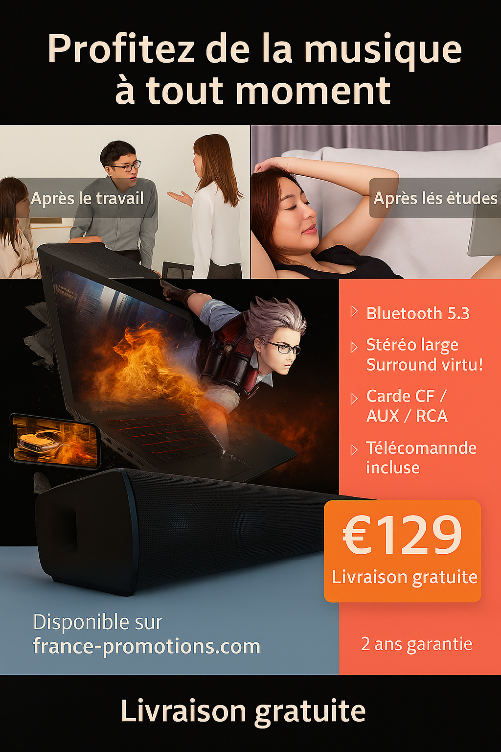 Barre de son 2.1 Bluetooth 5.3