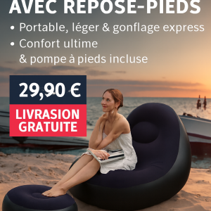Fauteuil Gonflable Intérieur / Extérieur avec Repose‑Pieds – Portable, Léger & Gonflage Express