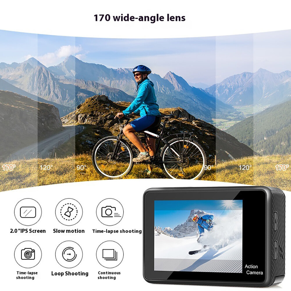 Caméra d’action AUSEK 4K 60fps Double Écran | Stabilisation Anti‑Vibration | Étanche 30 m | WiFi | Télécommande | Grand Angle 170° - Image 4