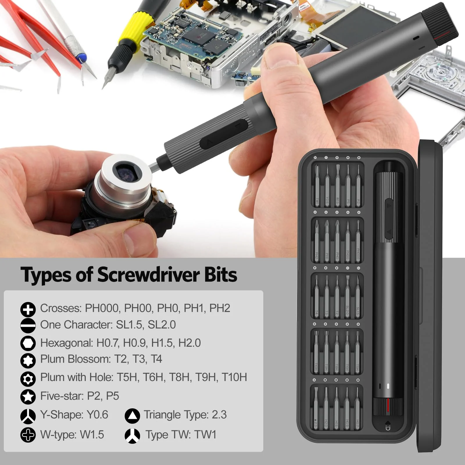 Jeu de 25 Tournevis Électrique de Précision USB – Kit Réparation Téléphones & Électronique | Multi‑Vitesses, Embouts Magnétiques - Image 2