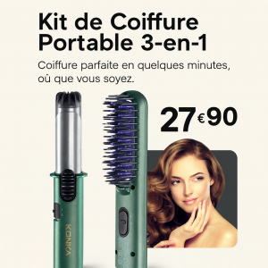Mini Kit de Coiffure Portable 3‑en‑1 – Fer à Boucler, Peigne Lissant Brosse à Air Chaud – Spécial Voyage – Vert Jade