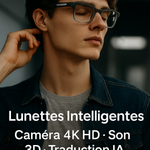 Lunettes Intelligentes 4K HD – IA, Caméra Invisible & Traduction Instantanée + 1 cable de charge offert