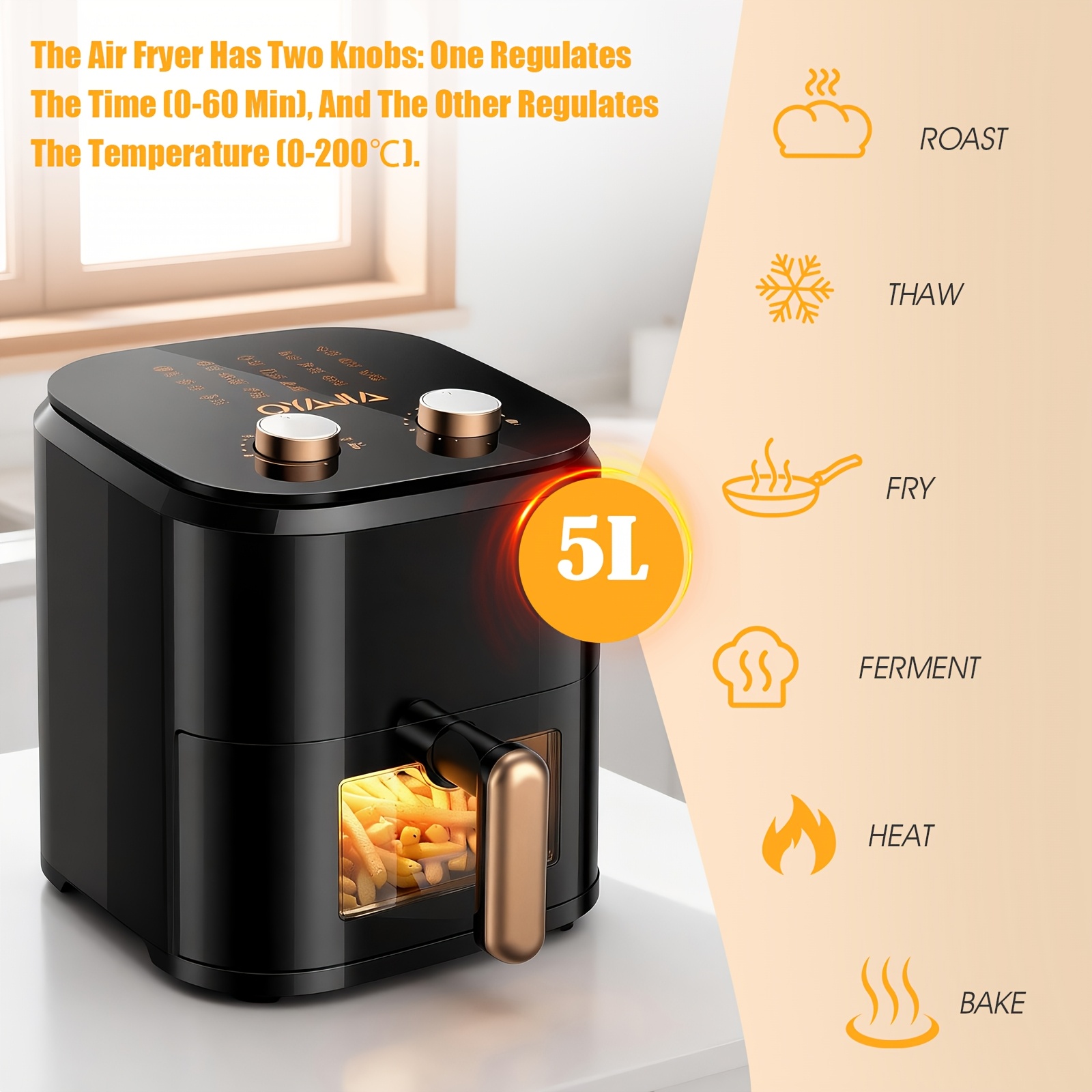Airfryer Friteuse à Air 5L – Capacité Familiale Améliorée avec Fenêtre Visuelle - Image 7