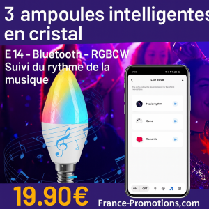 Lot de 3 Ampoules Intelligentes en Cristal E14 – Bluetooth – RGBCW – 5 - 7 - 9W – Smart Life / Tuya