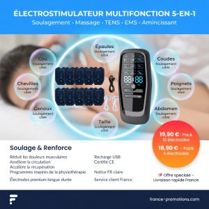 Électrostimulateur TENS & EMS 5‑en‑1 – Soulagement Douleurs, Massage, Acupuncture Électrique & Programme Minceur – Appareil de Physiothérapie Rechargeable Haute Performance