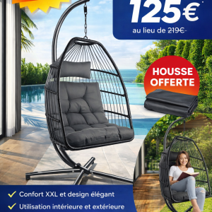 tectake® Fauteuil Œuf Suspendu Cocooning – Pliable & Ultra‑Confort – Structure Acier + Coussin Épais