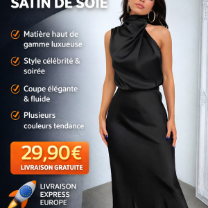 Robe longue d’été en satin de soie – Élégante, haut de gamme, soirée femme